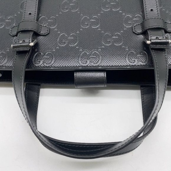 SALE! Authentic Gucci GG Black Embossed Leather Briefcase Tote W Dust Bag UNISEX - Picture 11 of 15